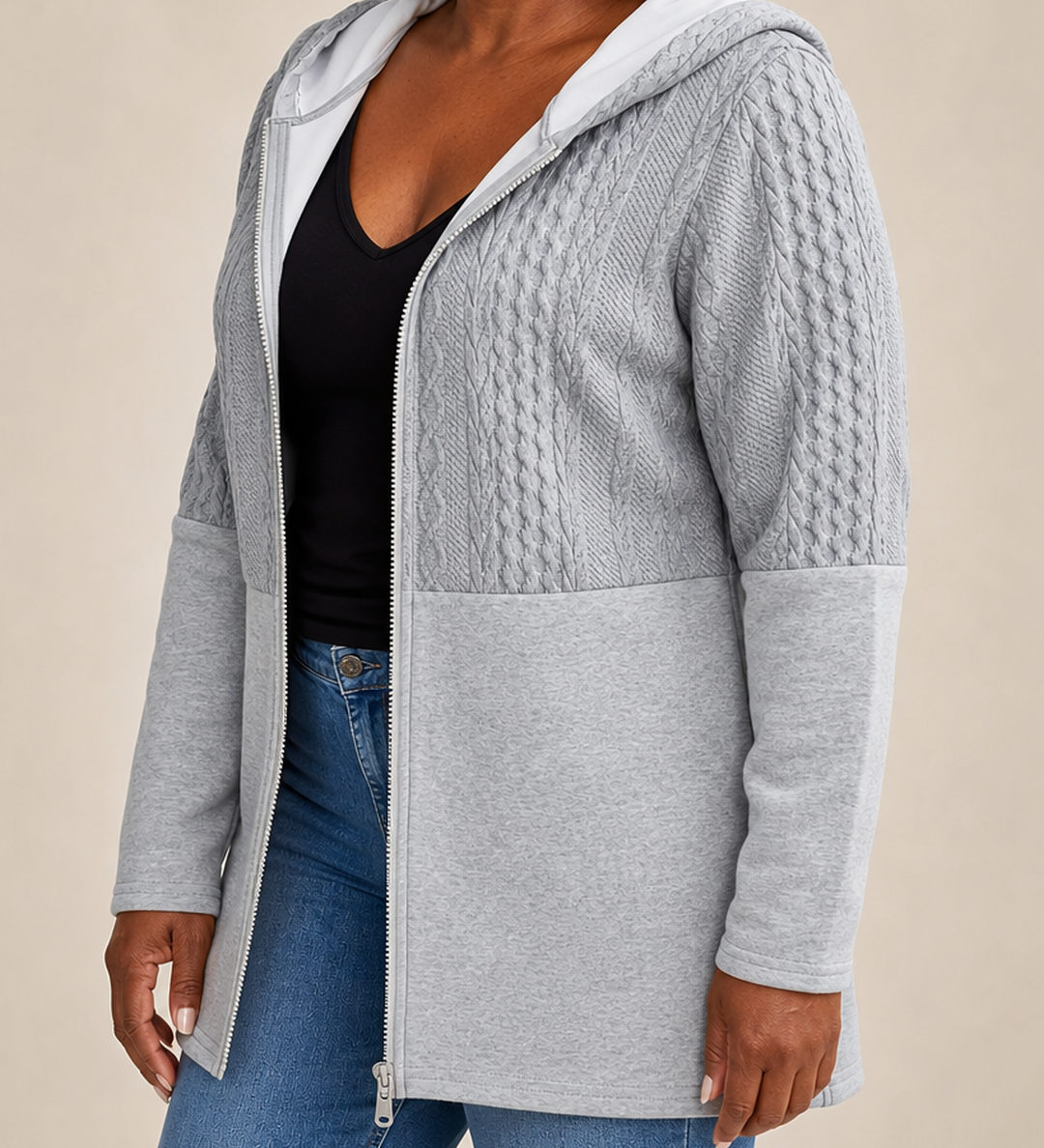 Shelia | Palmikkoneuleinen hupullinen takki