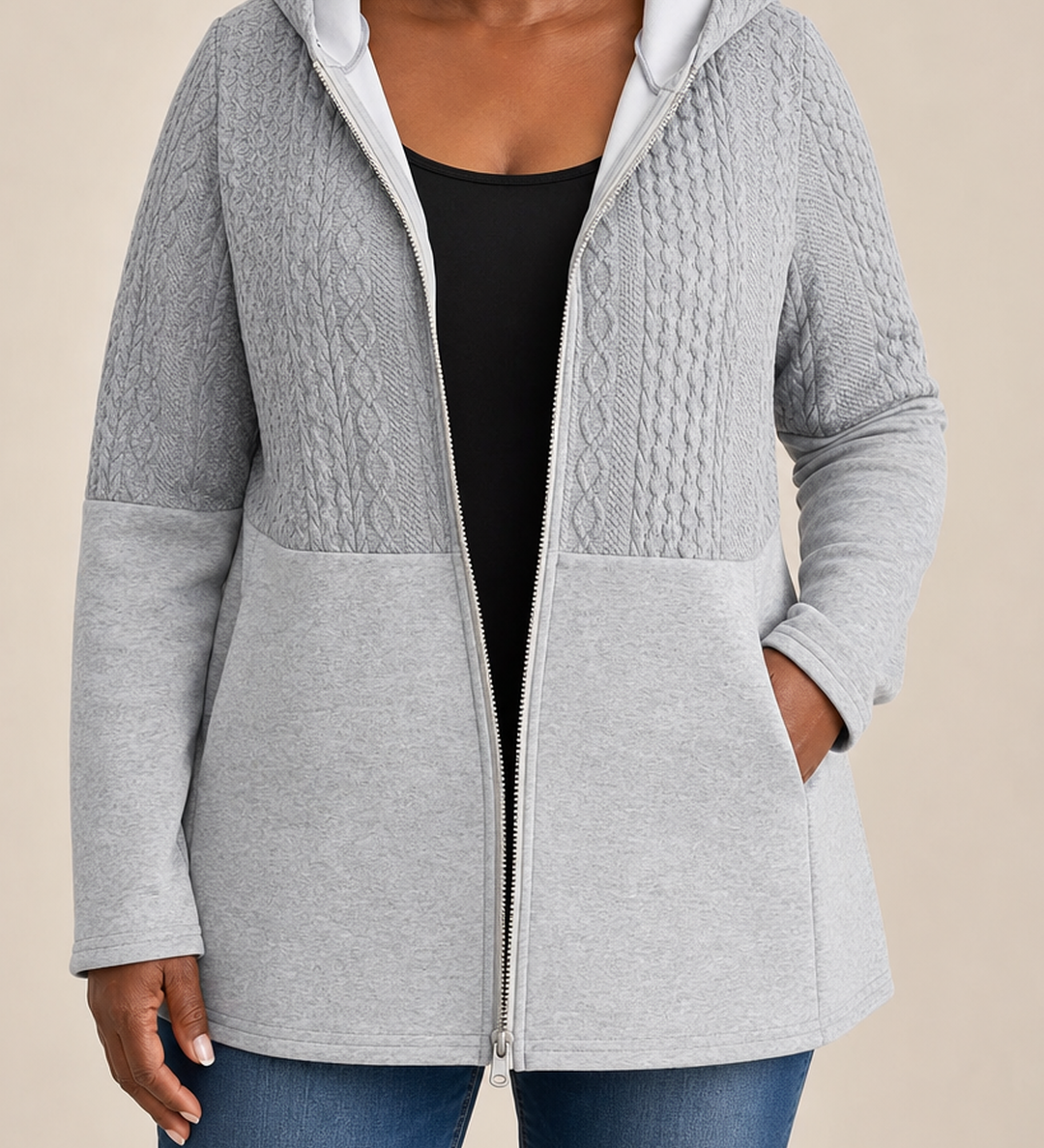 Shelia | Palmikkoneuleinen hupullinen takki