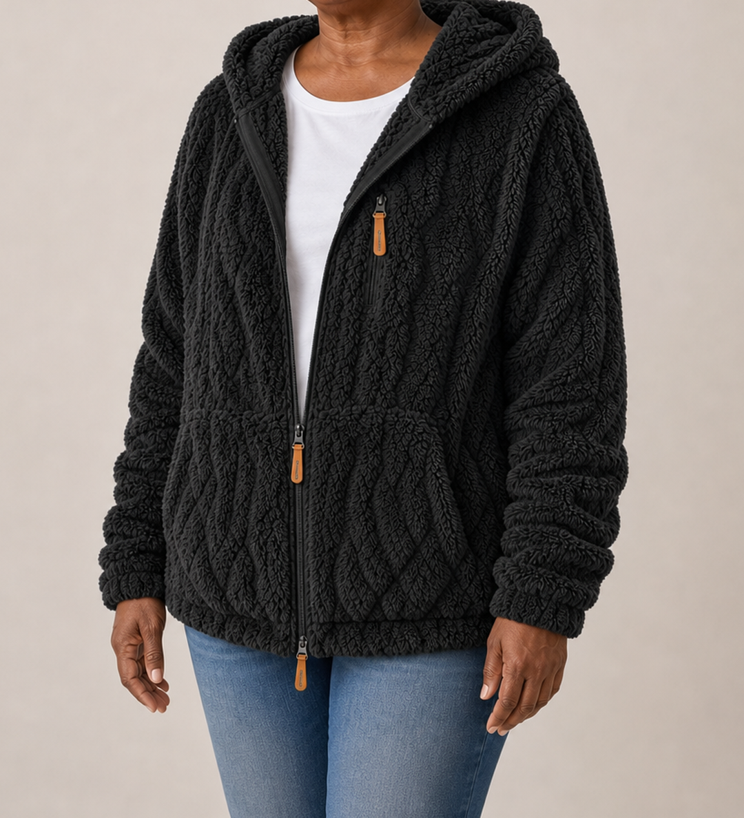 Lisa | Pintakuvioitu fleece-vetoketjutakki