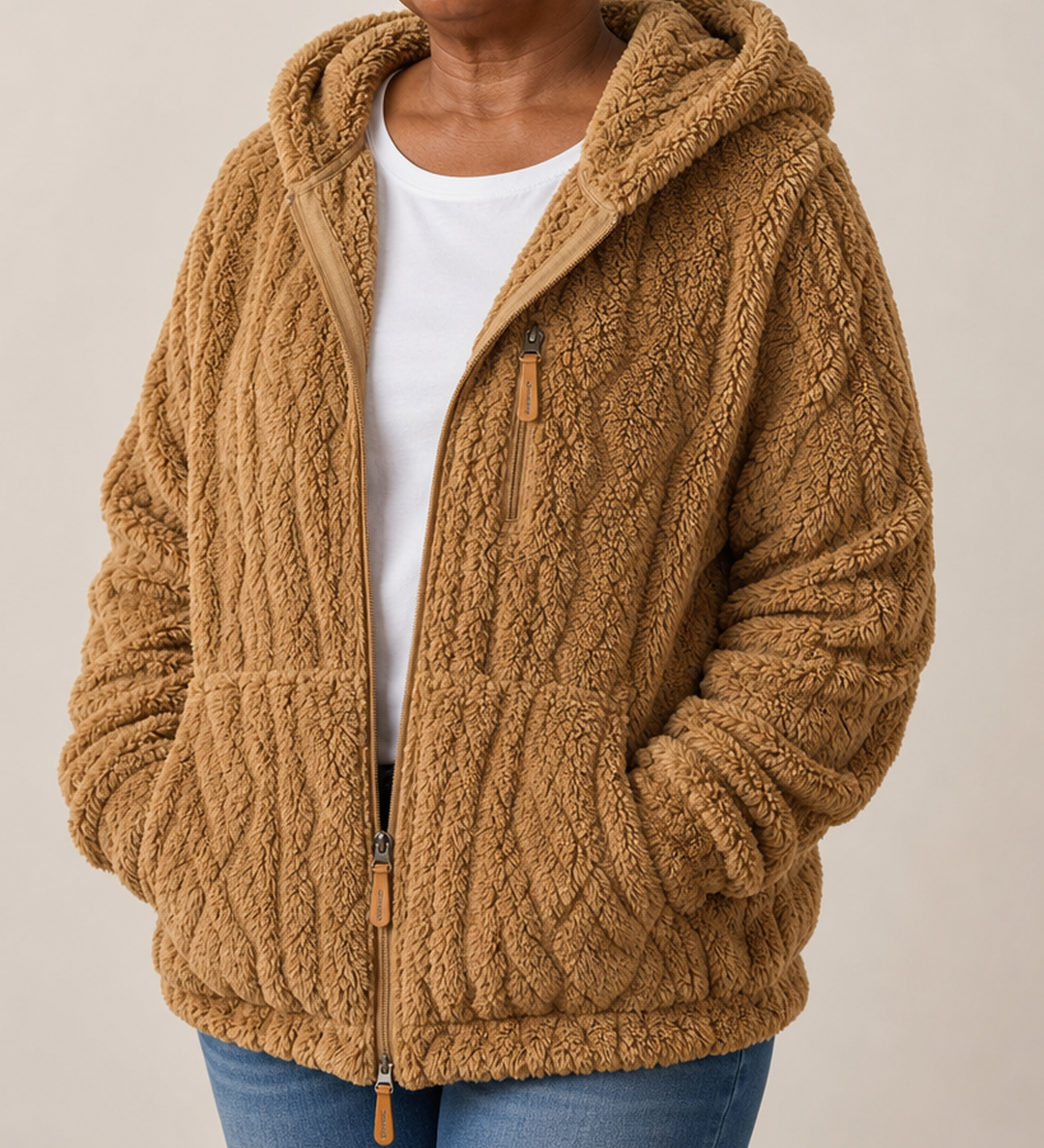 Lisa | Pintakuvioitu fleece-vetoketjutakki
