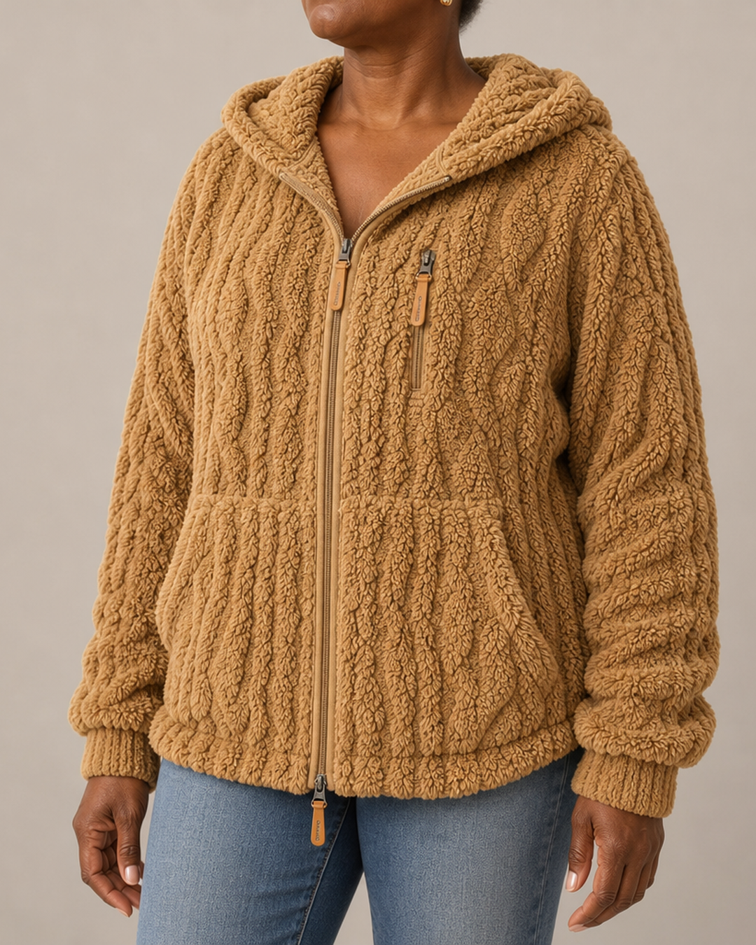 Lisa | Pintakuvioitu fleece-vetoketjutakki