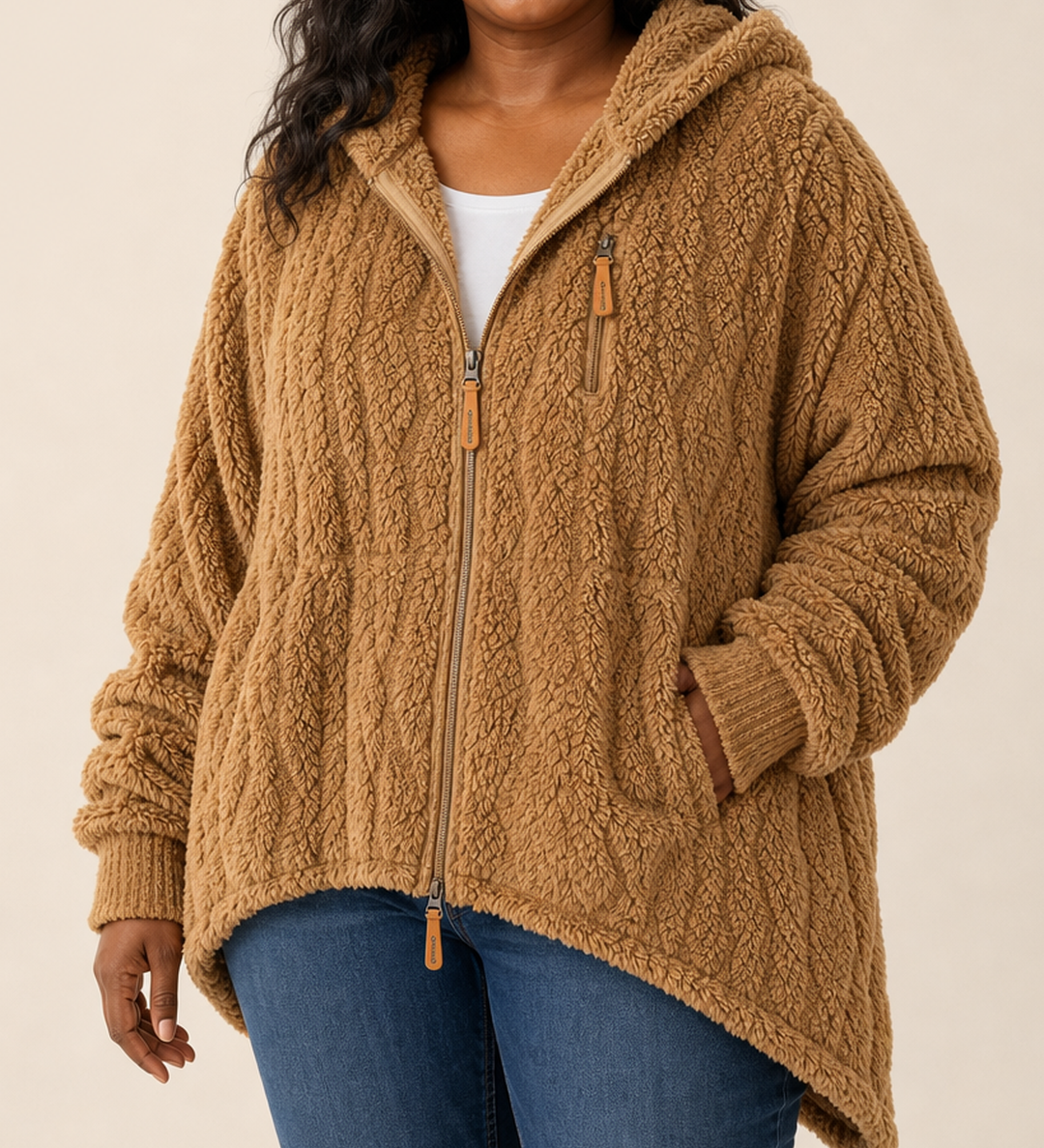 Lisa | Pintakuvioitu fleece-vetoketjutakki
