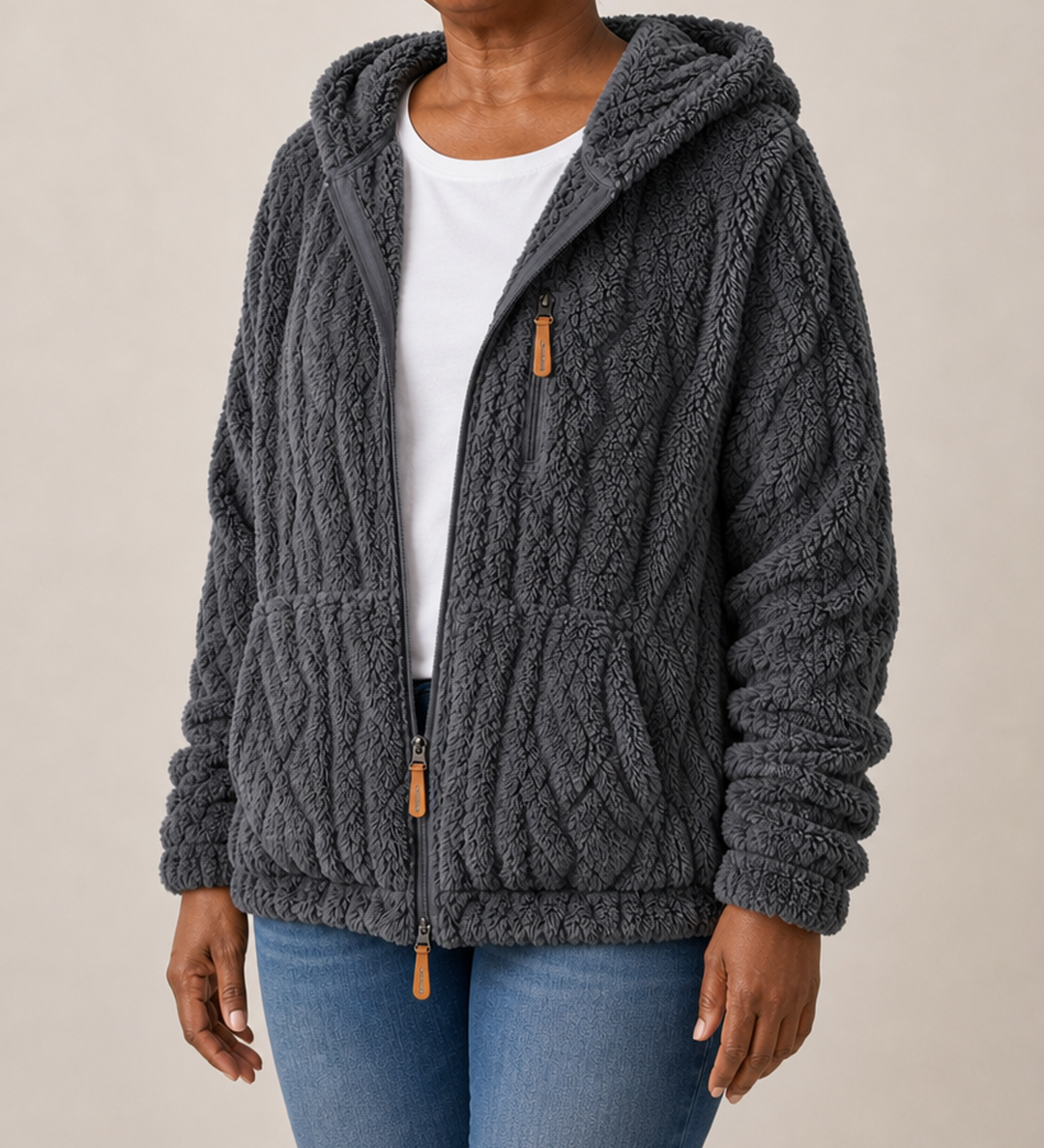 Lisa | Pintakuvioitu fleece-vetoketjutakki