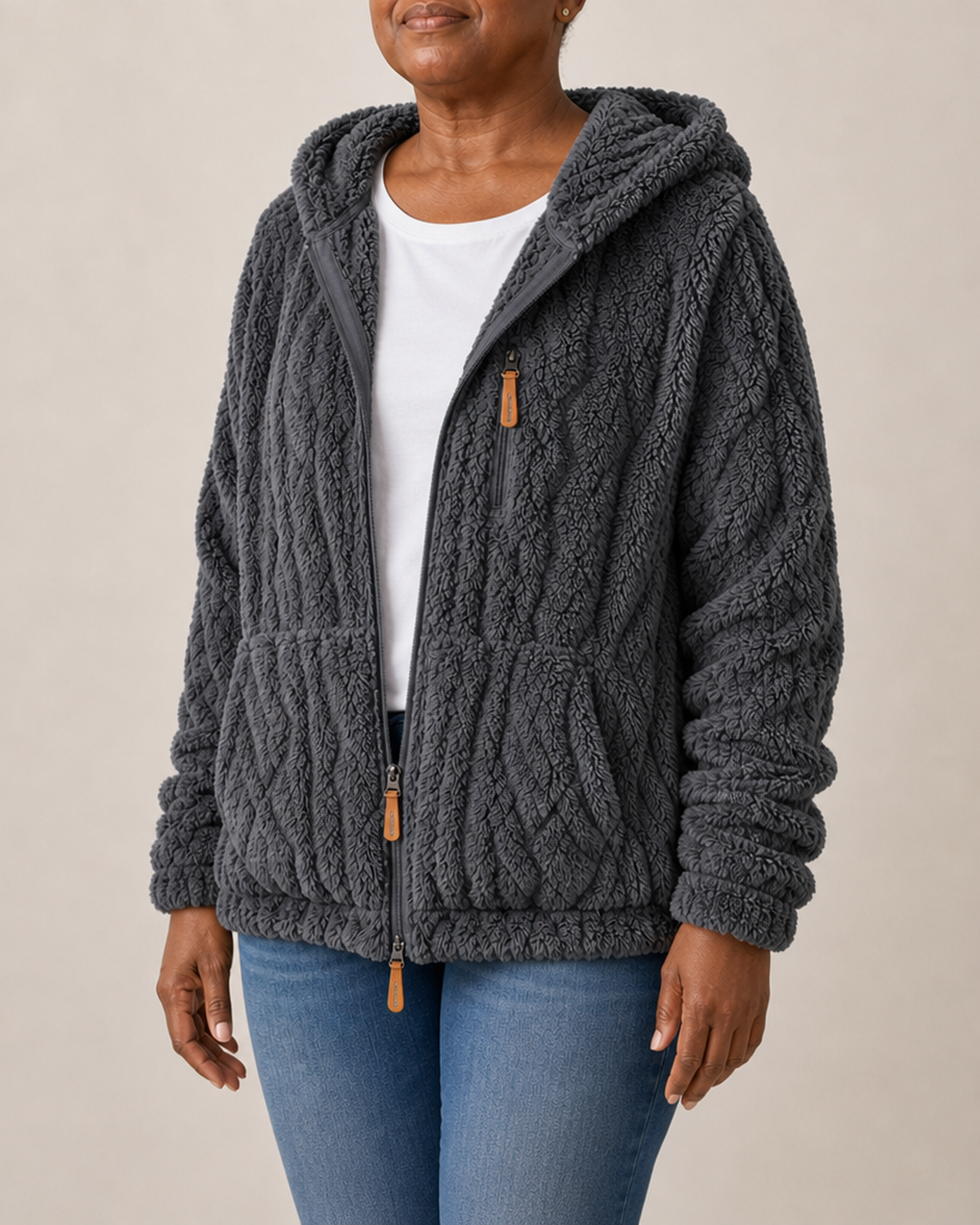 Lisa | Pintakuvioitu fleece-vetoketjutakki