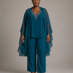 Beaded | V-aukkoinen housupuku sifonkiviitalla
