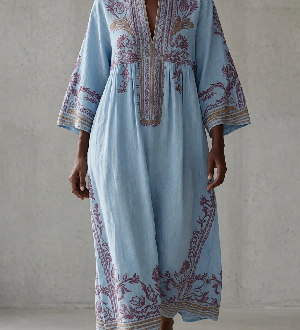 Ondine | Vintage-henkinen kirjailtu kaftaanimekko