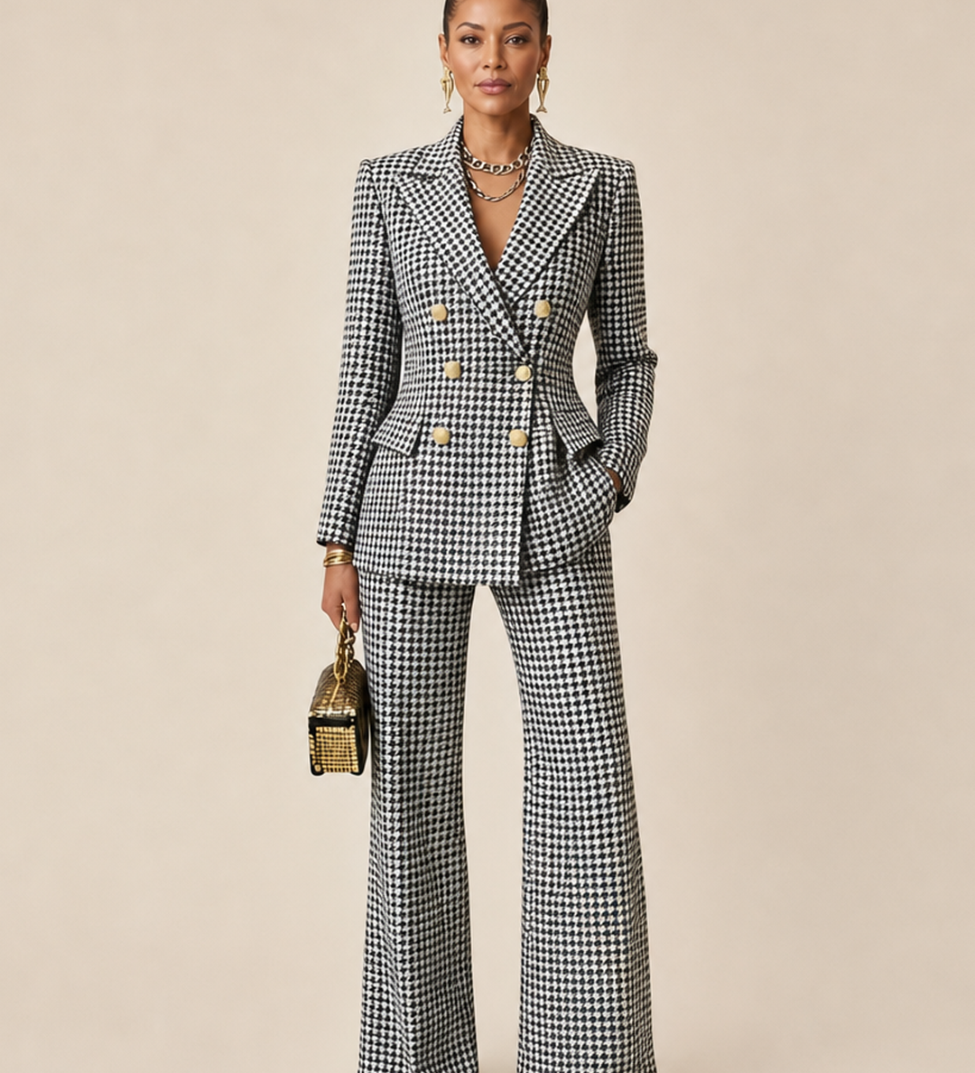 Karen | Tyylikäs ruudullinen kaksiosainen tweed-asu