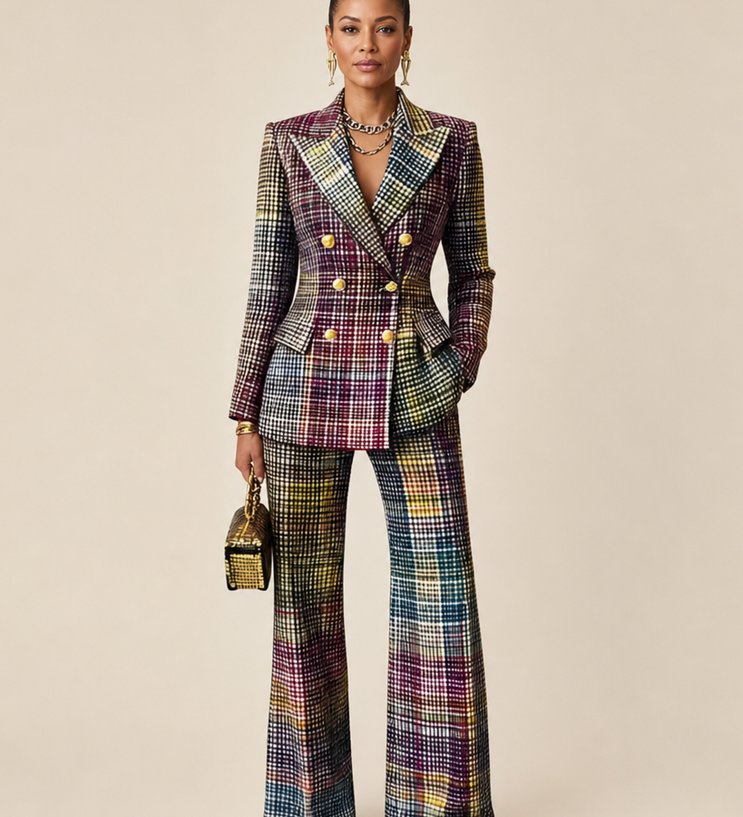 Karen | Tyylikäs ruudullinen kaksiosainen tweed-asu