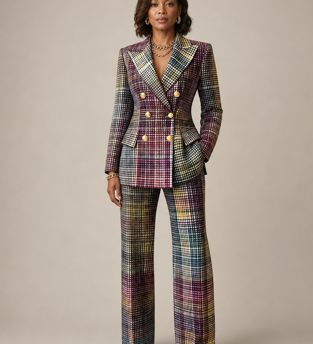 Karen | Tyylikäs ruudullinen kaksiosainen tweed-asu