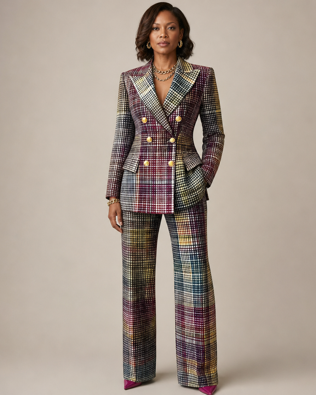 Karen | Tyylikäs ruudullinen kaksiosainen tweed-asu