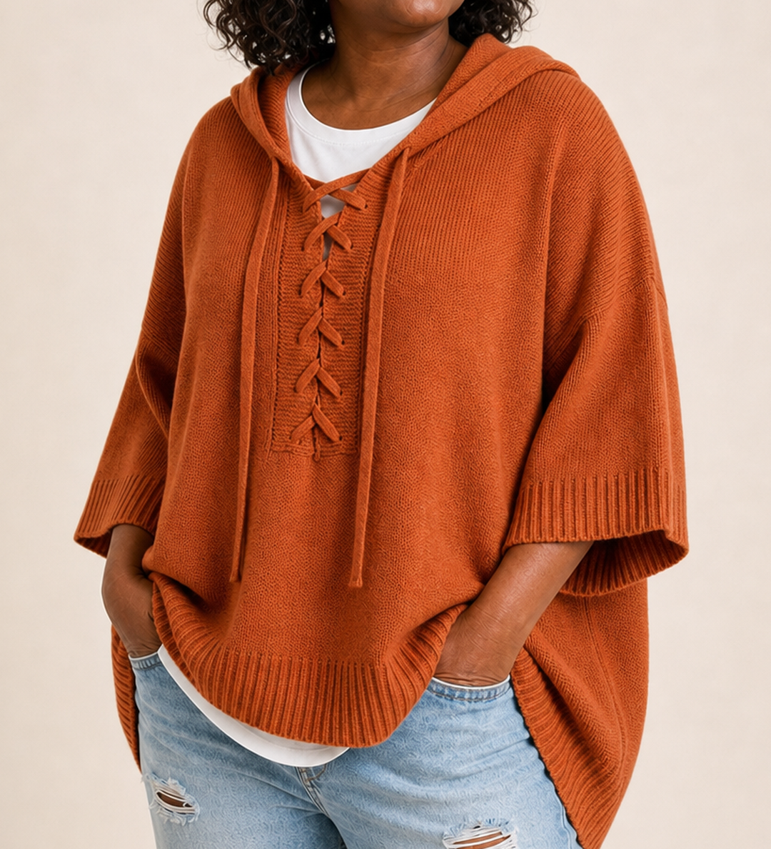 Heather | Neulottu hupullinen poncho