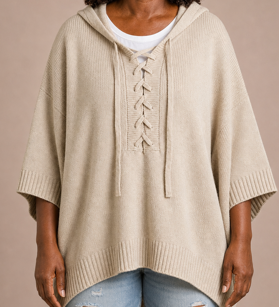 Heather | Neulottu hupullinen poncho