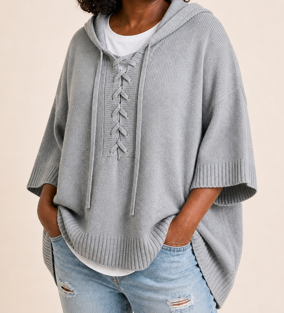 Heather | Neulottu hupullinen poncho