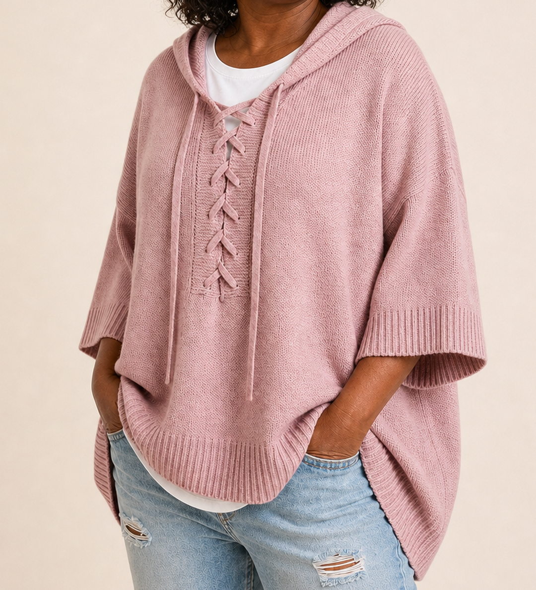 Heather | Neulottu hupullinen poncho