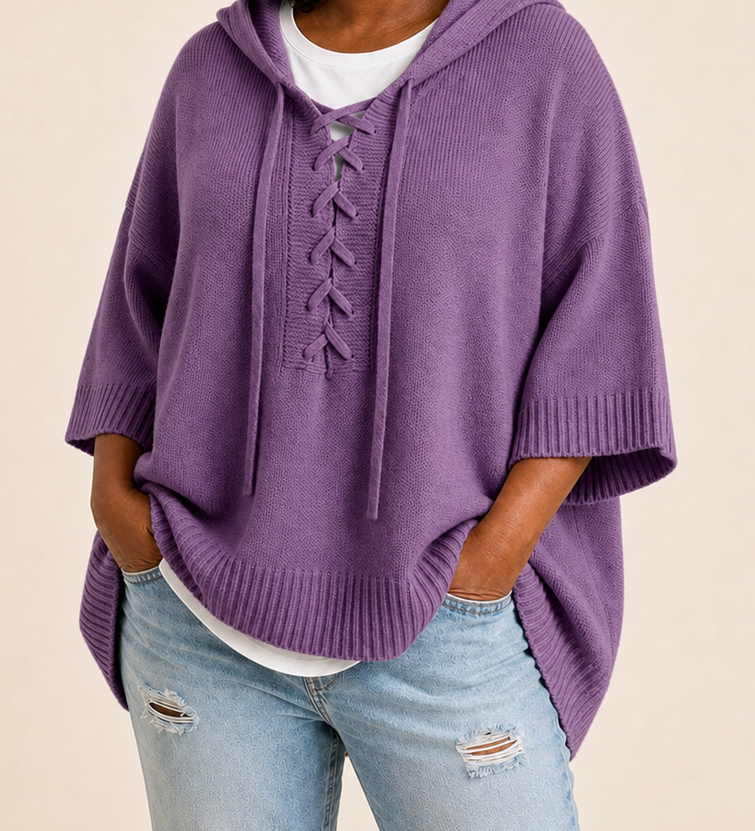 Heather | Neulottu hupullinen poncho