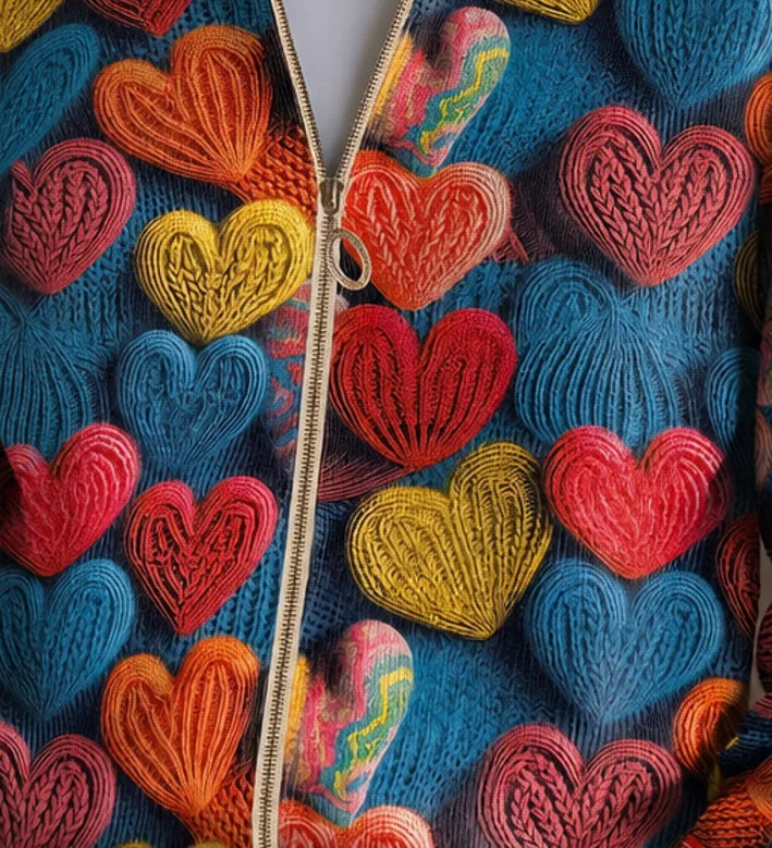 Valentine | Värikkäät sydämet -kuvioneuletakki