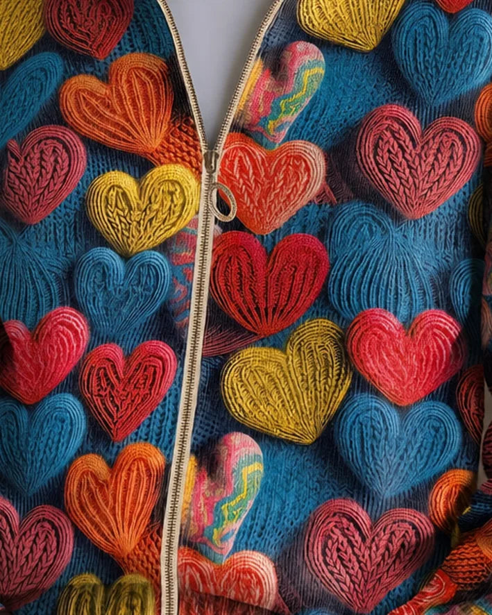 Valentine | Värikkäät sydämet -kuvioneuletakki