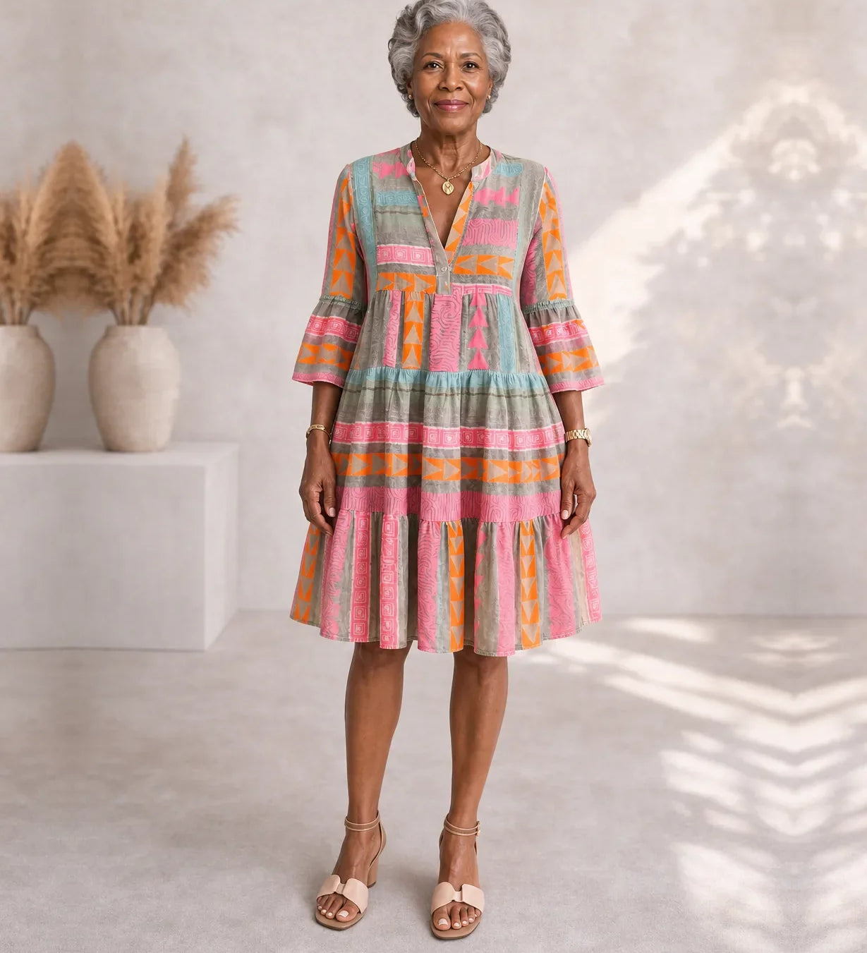 Lucy | Kuviollinen laskeutuva midimekko