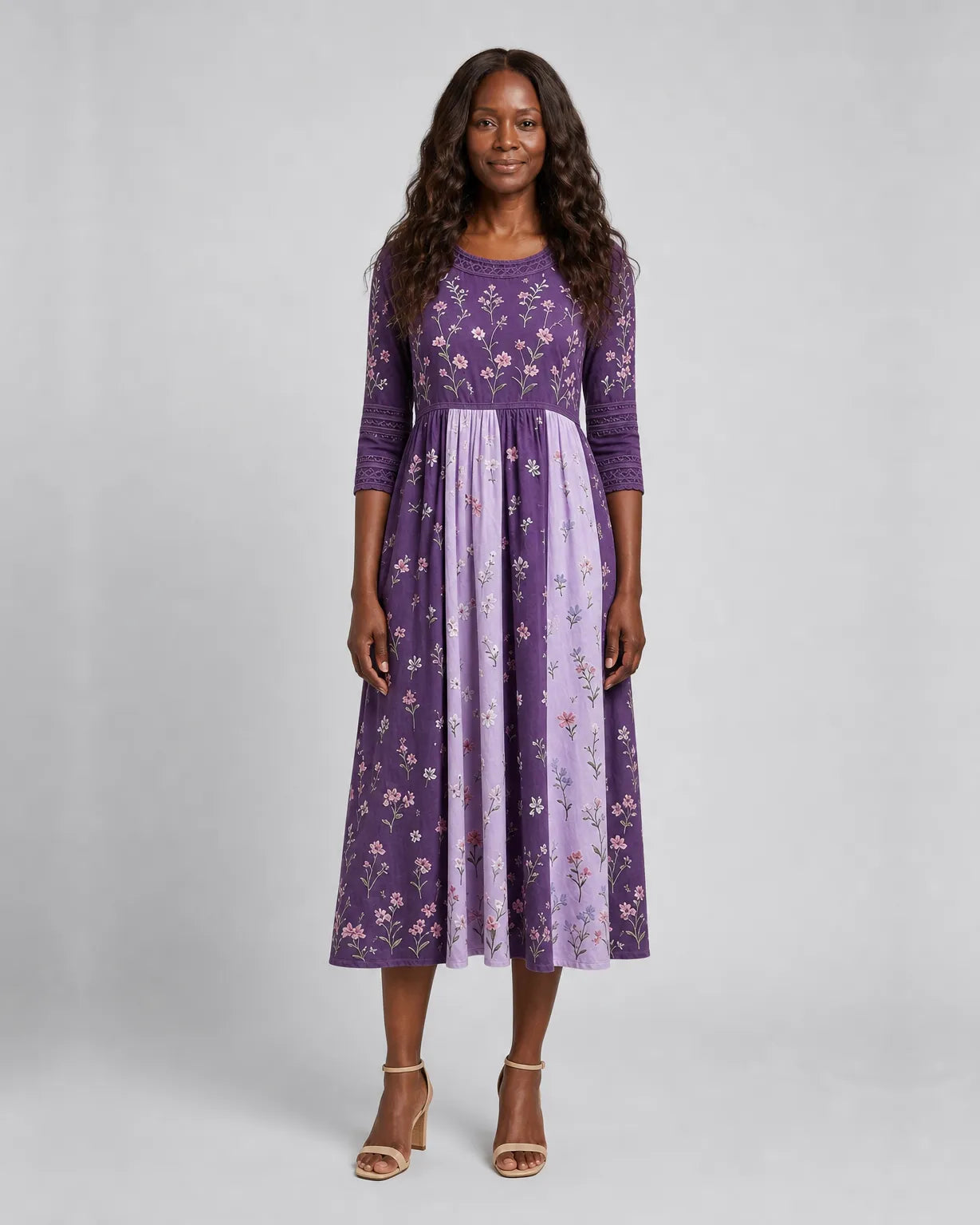 Rashida | Laventelin luonnonkukka-midimekko
