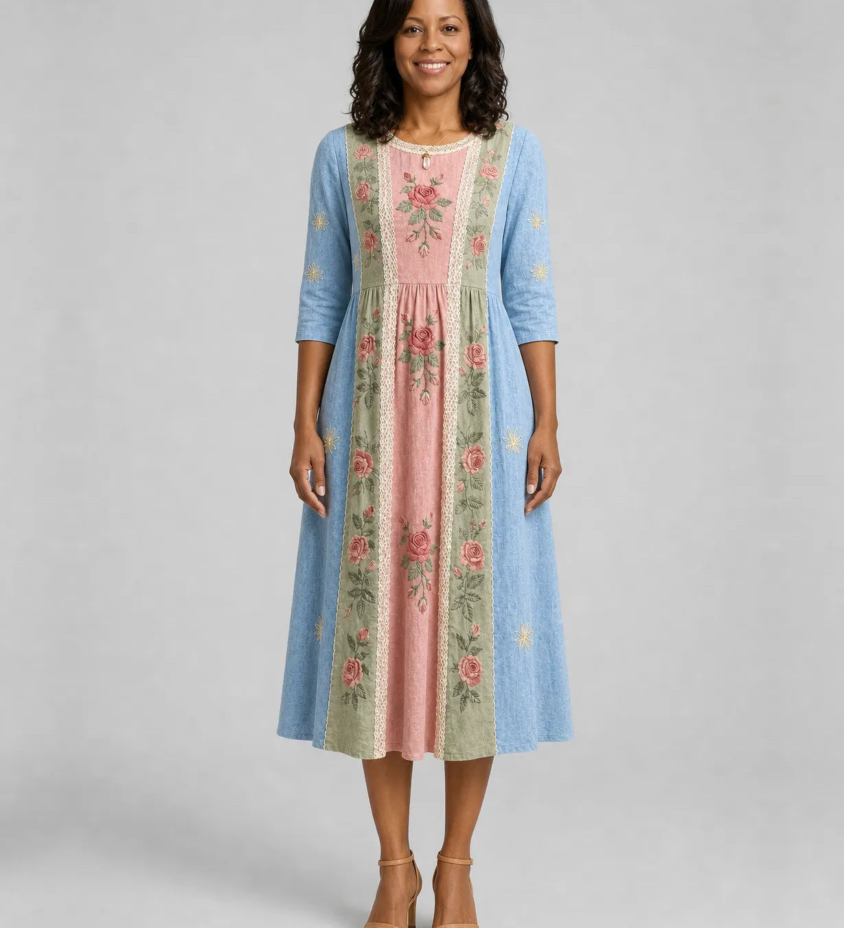 Halima | Vintage-ruusujen tilkkukuosinen mekko taskuilla