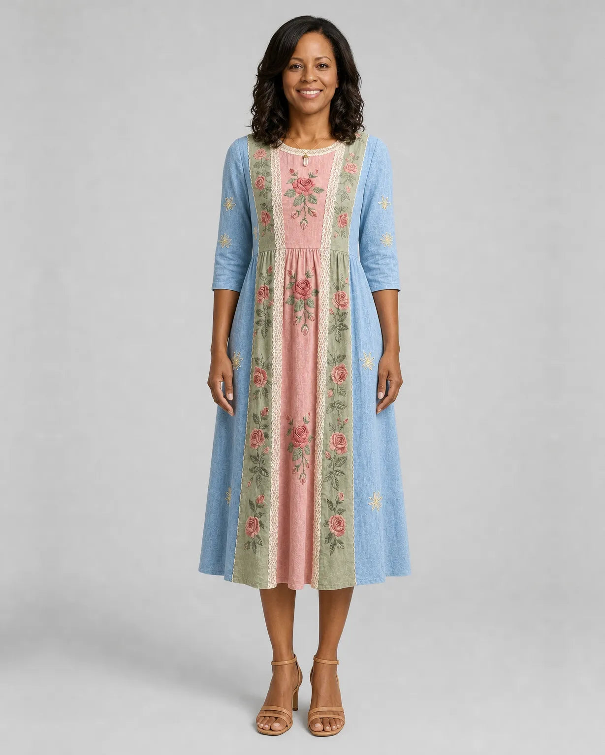 Halima | Vintage-ruusujen tilkkukuosinen mekko taskuilla