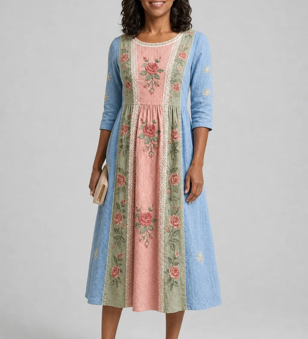 Halima | Vintage-ruusujen tilkkukuosinen mekko taskuilla