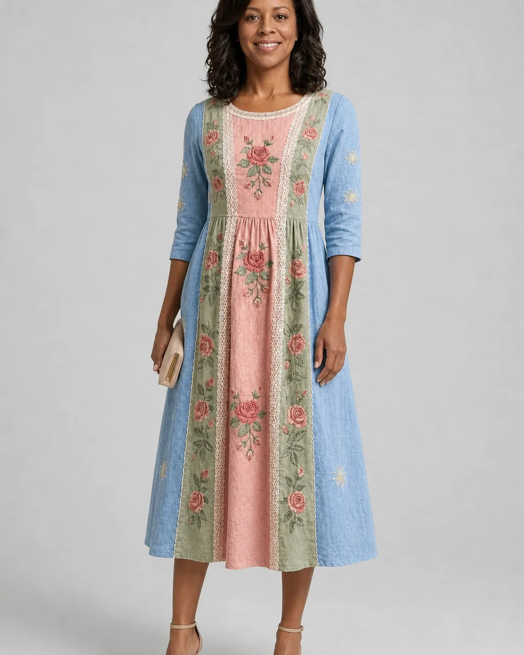 Halima | Vintage-ruusujen tilkkukuosinen mekko taskuilla