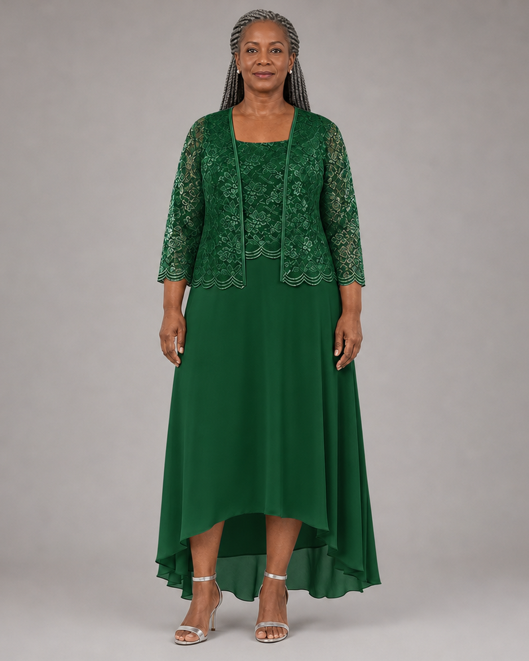 Elegant | Pitsi- ja sifonkimidimekko jakulla häävieraalle