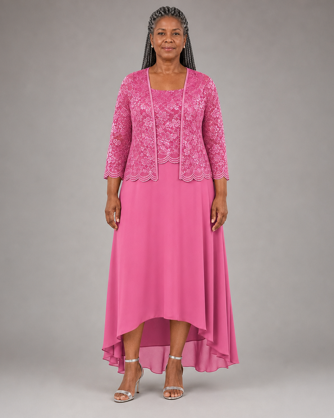 Elegant | Pitsi- ja sifonkimidimekko jakulla häävieraalle