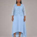 Elegant | Pitsi- ja sifonkimidimekko jakulla häävieraalle