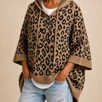 Emilia | Eläinkuvioinen neulottu hupullinen poncho