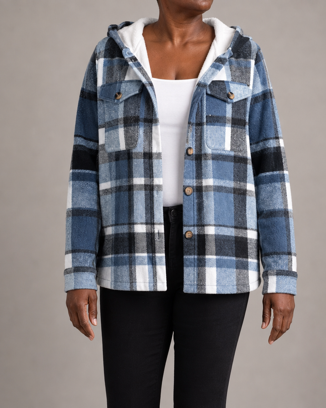 Doris | Ruudullinen hupullinen paitatakki