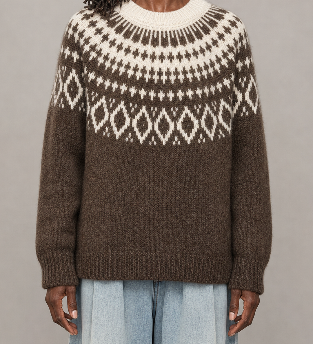 Josephine | Kahvinruskea vintage fair isle -neulepusero