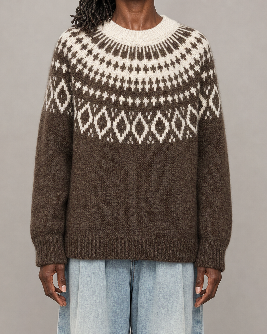 Josephine | Kahvinruskea vintage fair isle -neulepusero