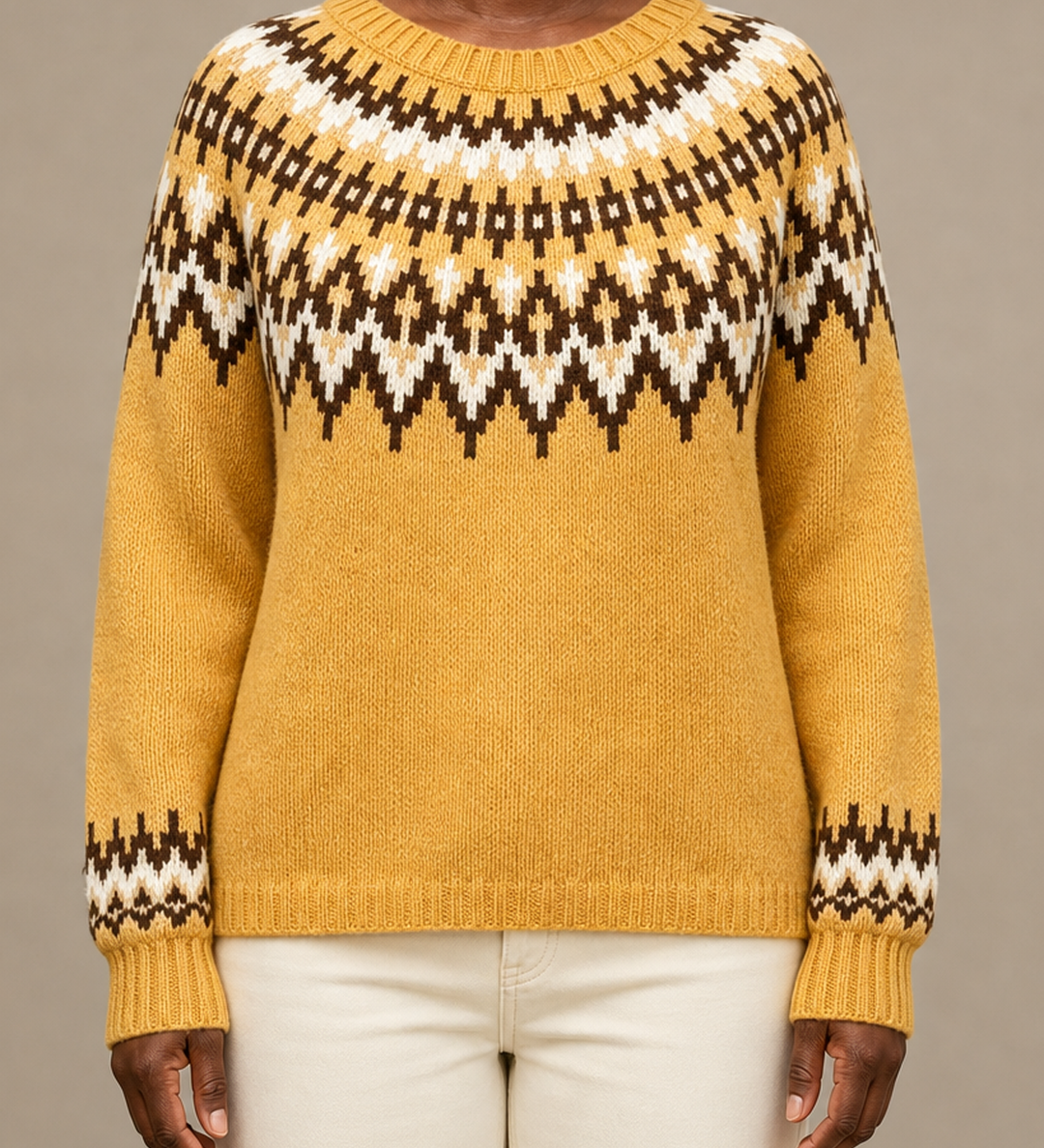 Darlene | Kullankeltainen fair isle -kaarrokeneule