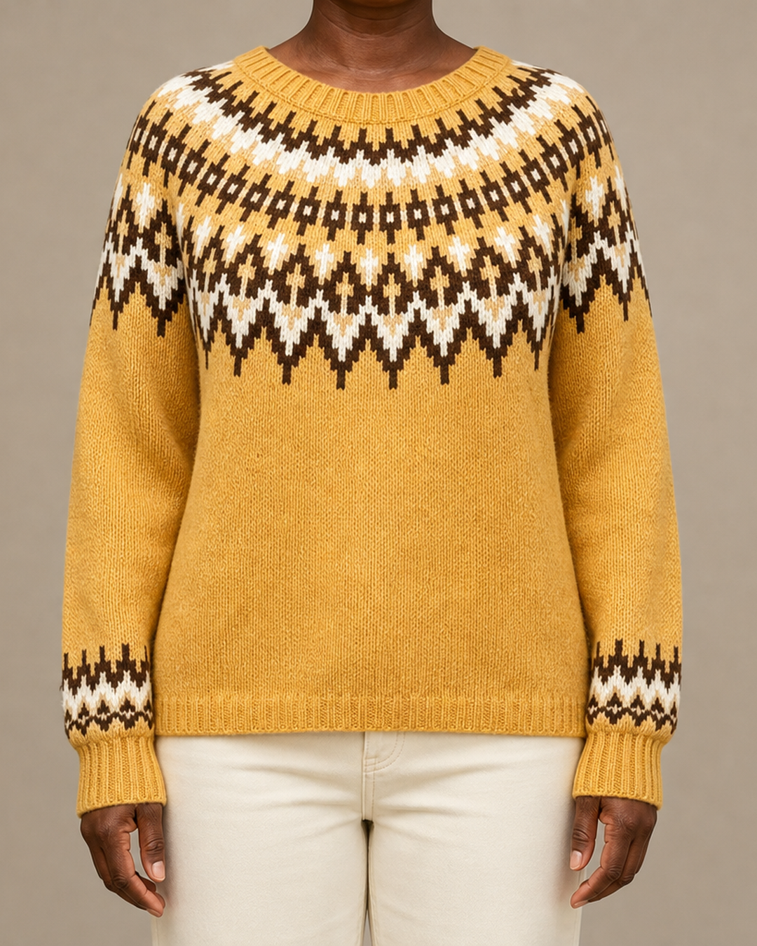 Darlene | Kullankeltainen fair isle -kaarrokeneule