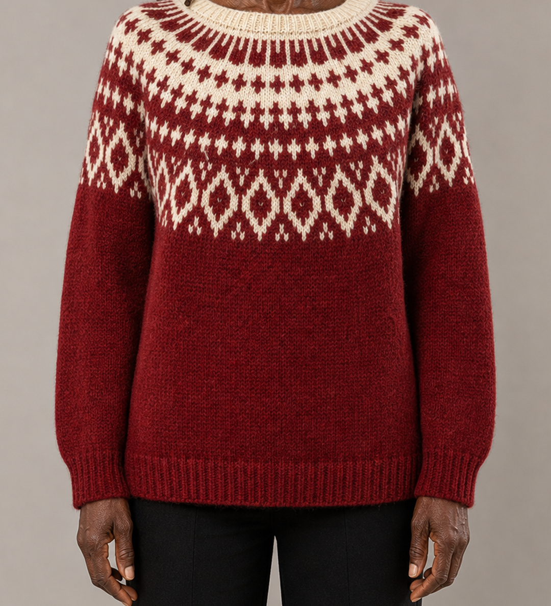 Priscilla | Viininpunainen vintage fair isle -neulepusero