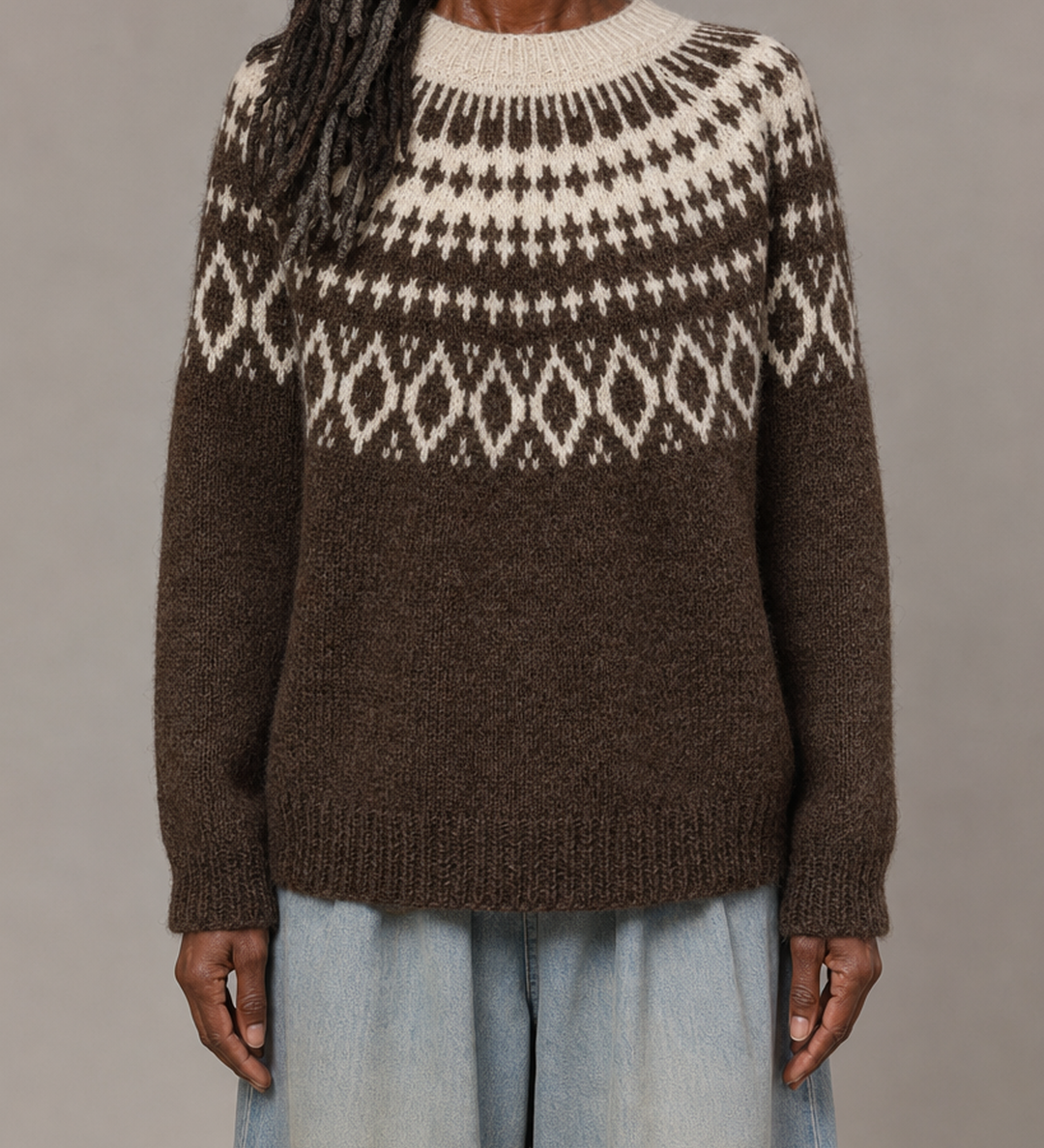 Rosalind | Karamellinruskea vintage fair isle -neulepusero