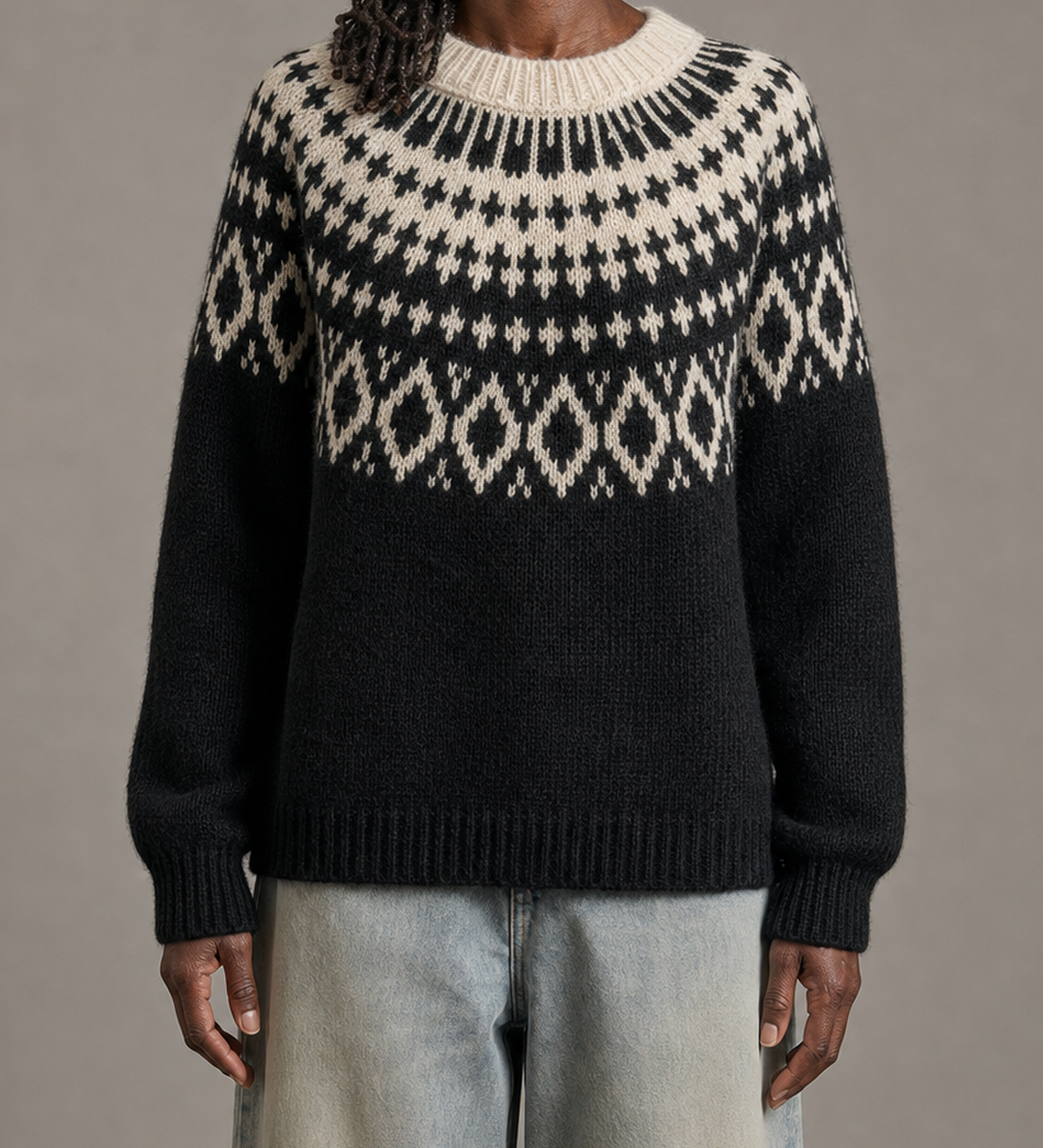 Sylvia | Harmaa vintage fair isle -neulepusero