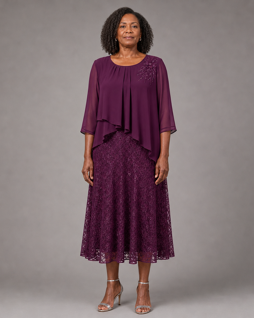 Lace | Morsiamen äidin sifonkimekko pitsikerroksella