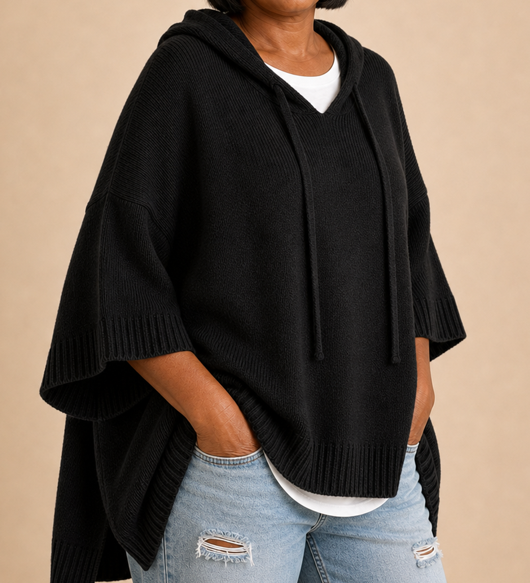 Desiree | Neulottu hupullinen poncho