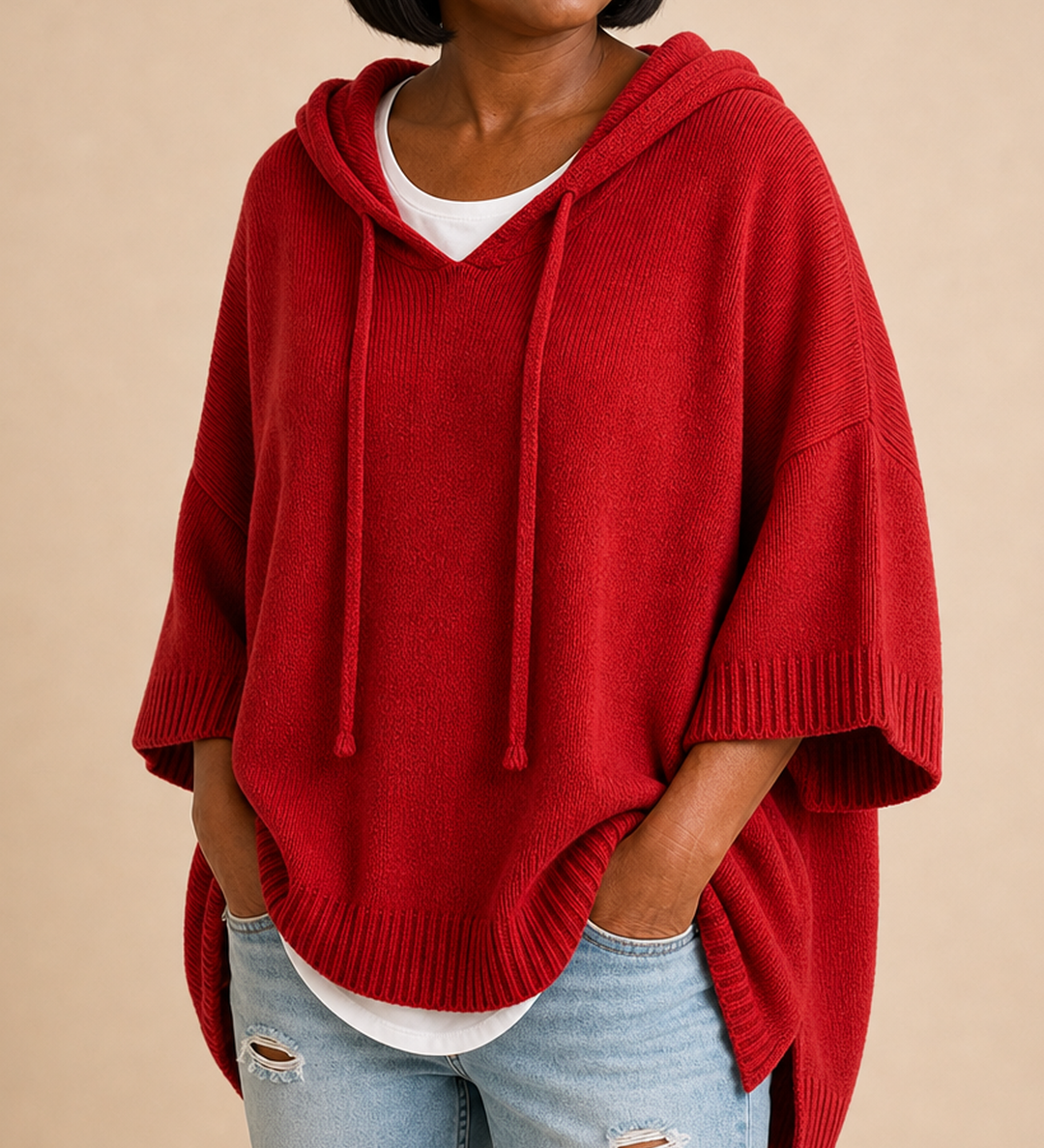 Desiree | Neulottu hupullinen poncho