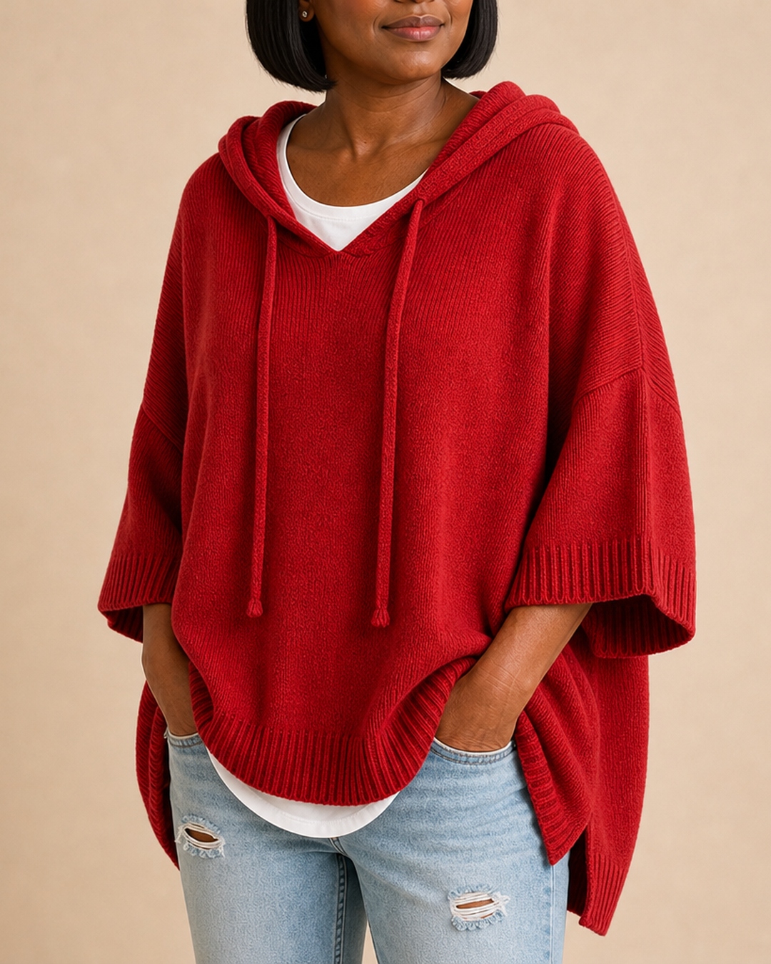 Desiree | Neulottu hupullinen poncho