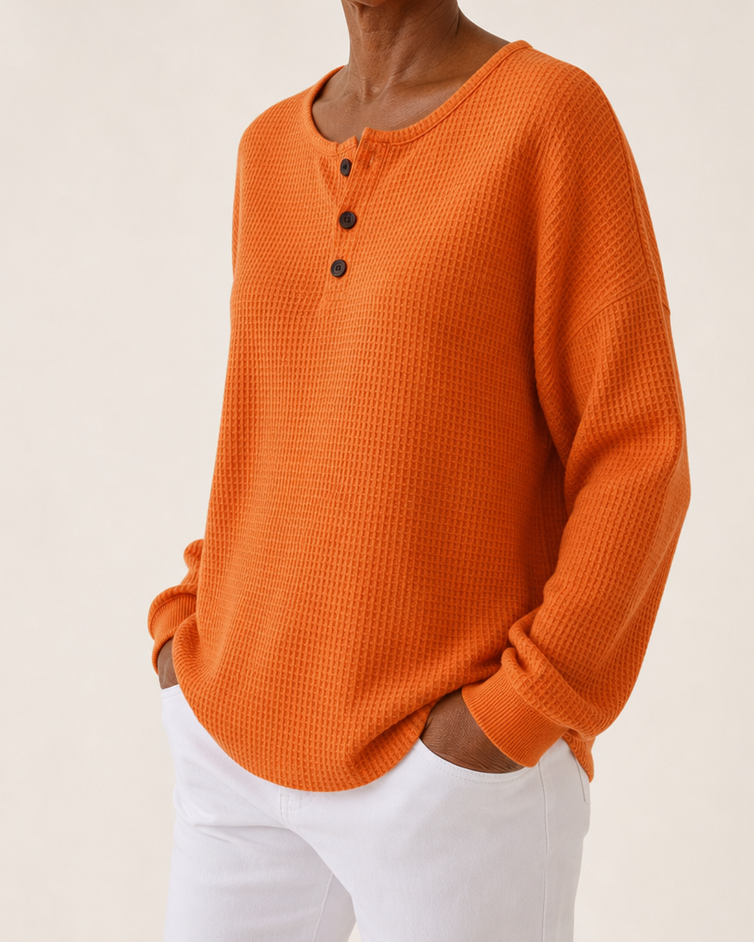 Romaine | Rento vohvelineulottu henley-paita