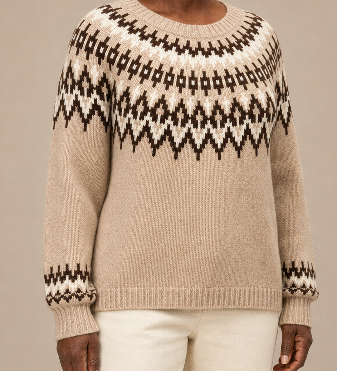 Adaline | Khaki fair isle -kaarrokeneule