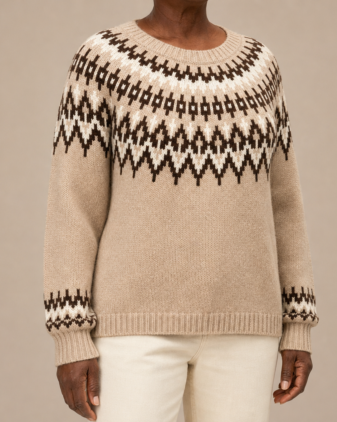 Adaline | Khaki fair isle -kaarrokeneule