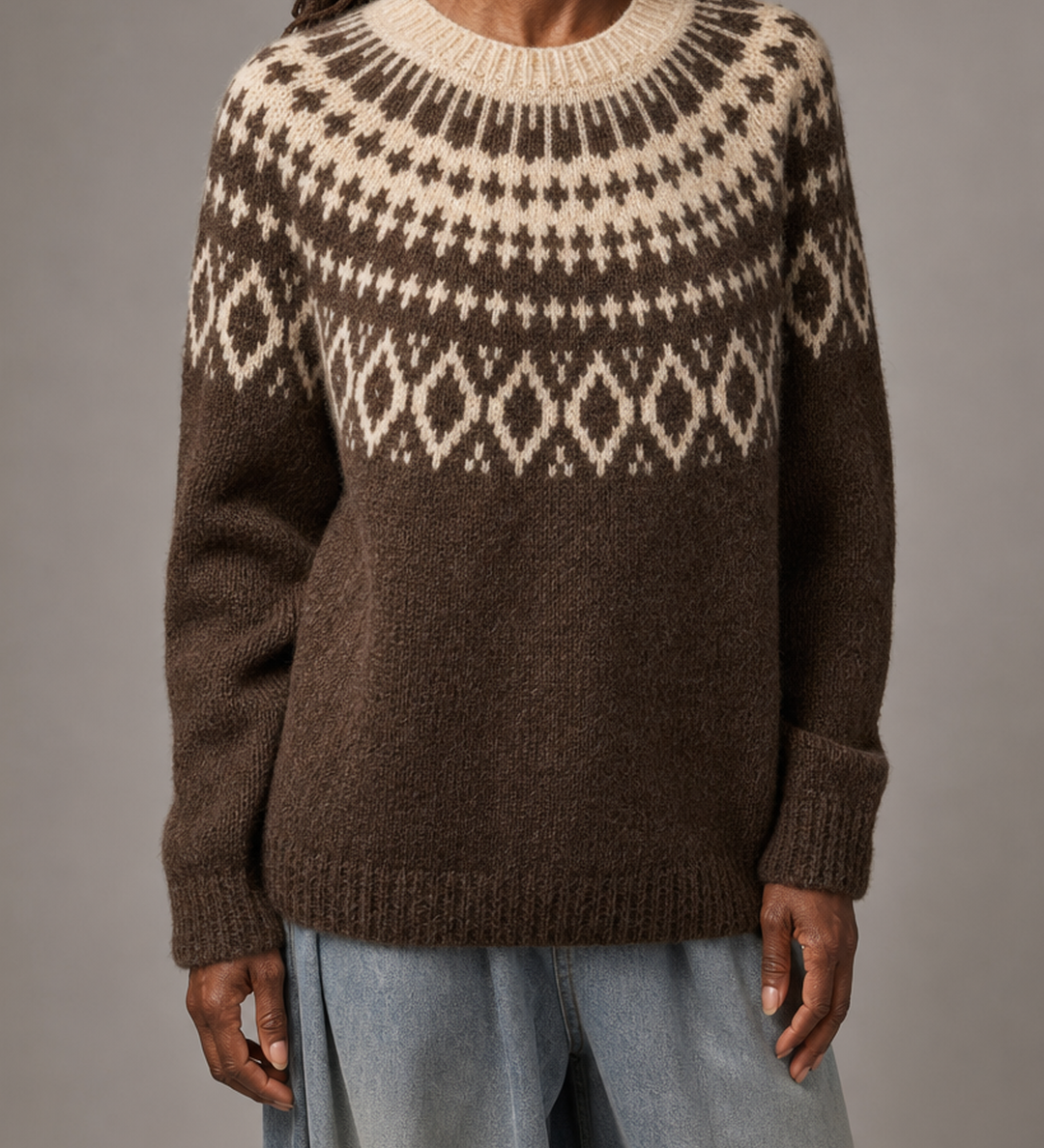Josephine | Kahvinruskea vintage fair isle -neulepusero