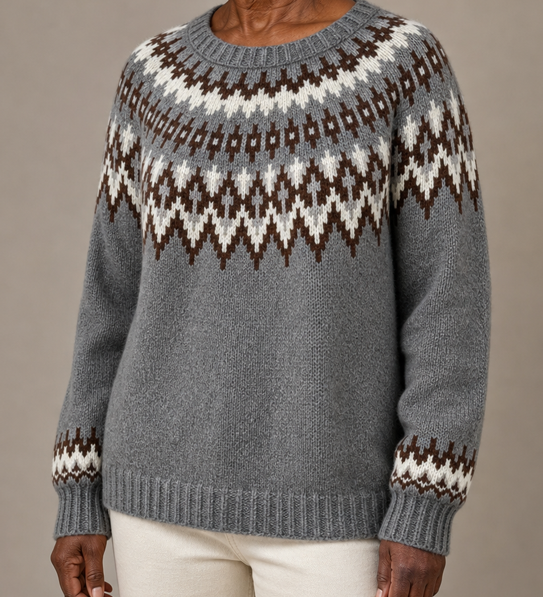 Corinne | Harmaa fair isle -kaarrokeneule