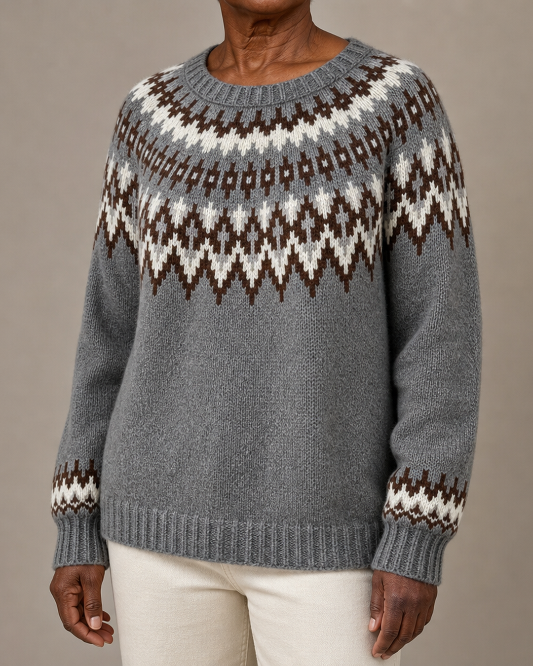Corinne | Harmaa fair isle -kaarrokeneule