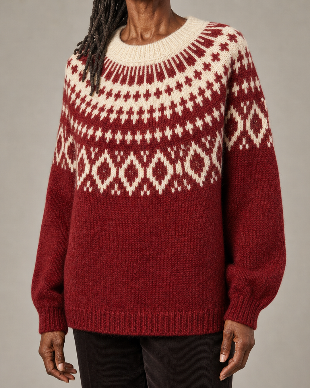 Katherine | Punainen vintage fair isle -neulepusero